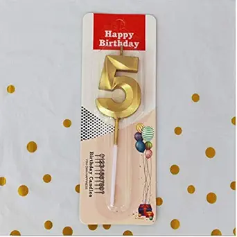 Juzfun Metallic Birthday Number Candle 5 (Gold) for 5th Celebration Cake Decoration, Anniversary Kids Party Supplies