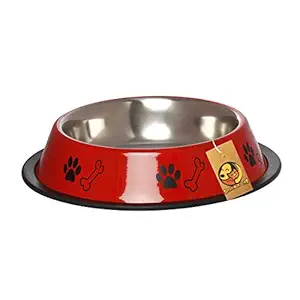 Foodie Puppies Stainless Steel Paw Bone Print Food and Water Feeding Bowl for Dogs & Pets - (Red, Medium, 700ml)