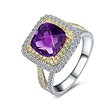 AnazoZ Schmuck Ring Silber 925 Damen Trauringe Echt Amethyst Quadrat Jahrestag Verlobungsringe Geschenk für Frauen Größe 65 (20.7)