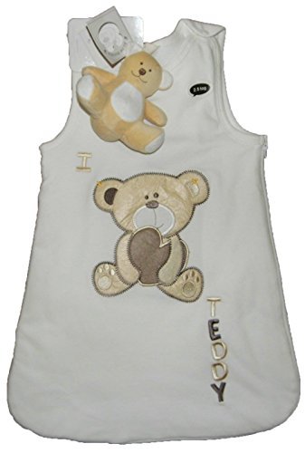 BABY SLEEPING BAG & TEDDY COMFORTER TOY 2.5 TOG COTTON 0-12 MONTHS (0-6 Months, Cream)