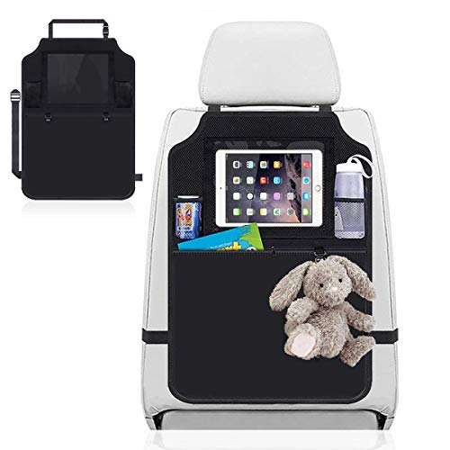 Preisvergleich Produktbild Auto Organiser / Rückenlehnenschutz, Wasserdichte Schwarze Sitztasche Aufbewahrungstasche Kick Matte mit Ipad Tablet Halter für Auto Rücksitz - 64 * 46 cm