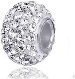 SheClub ONE SILVER WHITE CLAY CLEAR CRYSTAL BEADS CHARM DIY BRACELETS SIZE 8X13MM TO FIT 3MM EUROPEAN BRACELETS