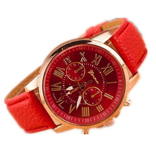 Familizo Orologio da Polso al Quarzo Moda Donna con Cinturino in Pelle PU Orologio da Polso Classico Romano da Donna di TheBigThumb, Rosso