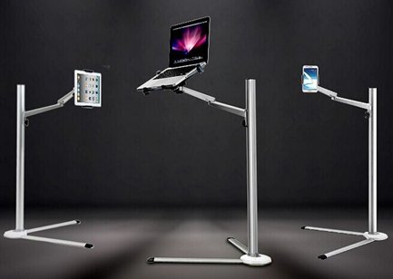 System-S Bodenständer verstellbare Halterung Universal Boden Stativ Fuß Ständer Arm (360° Rotation) Messe Präsentations Ständer für Notebook Laptop Tablet und Smartphone - 6