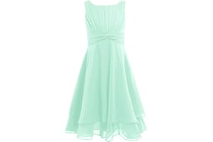 Freebily Robe Demoiselle d'honneur Mariage Bébé Fille Enfant Robe Soirée Anniversaire Cocktail Party Plissé Robe en Mousseline 4-16 Ans