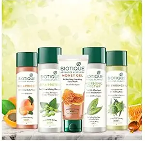 Biotique Daily Hair & Body Care Kit For All Skin Type Bio Bhringraj, Bio Soya Protein, Bio Honey Gel, Bio Apricot and Bio Morning Nectar, All Bottles Size 190Ml & Face Wash Size 50Ml
