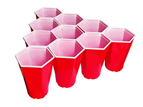 Square Cup Beer Pong Kit Qualité Premium - 22 Gobelets Américains Hexagonaux Rouges - 4 Balles Ping Pong - Jeu de Soirée - Jeu à Boire