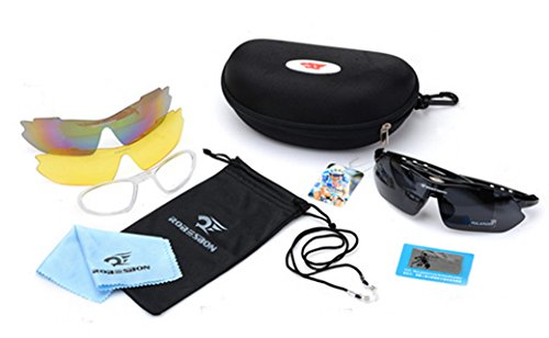 ROBESBON Herren Polarisierte Fahrradbrille 3 Wechselgläser Outdoor Sportbrille UV400 Sonnenbrille Brillenetui Brillenbeutel Radbrille Herrenbrille – Schwarz Rahmen - 3