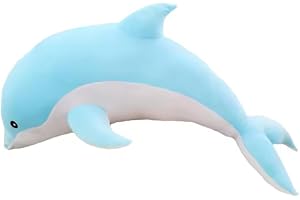 Tikwisdom plyschdjur delfin, delfin plyschkudde, supermjuk docka, havsdjur plyschleksak barn sovkudde gåva. (blå 50 cm lång)