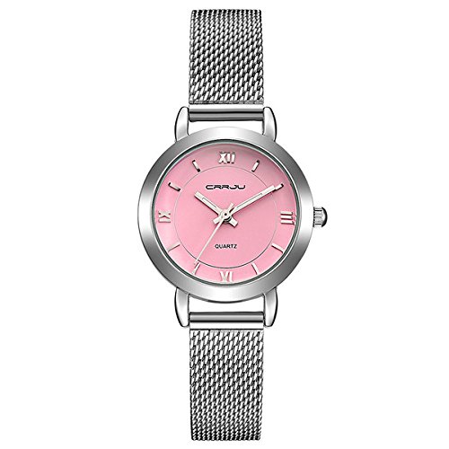 LONGQI WATCH luxuriöse Damen-Armbanduhr mit kleinem Zifferblatt, Armband in Weboptik und Quarzuhrwerk, wasserfest, schlichte Damenuhr