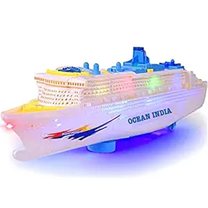 PRIMEFAIR Musical Bump and Go Ocean Ship Toy with 3D Flashing Light & Sound, Best Gift for Children -Toys for Kids,Boys,Girls (Multicolor) Pack of 1