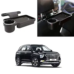 Oshotto Foldable Car Auto Headrest Rear Back Seat Table Drink Food Cup Tray Holder Compatible with Hyundai Creta 2020-2021 - Black