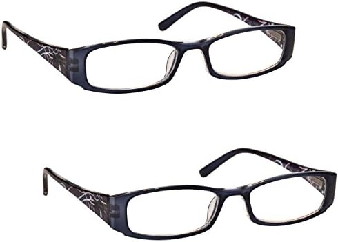 UV Reader Navy Blue Patterned Sides Lightweight Reading Glasses Value 2 Pack Womens Ladies Inc Case UVR2PK074 +3.00
