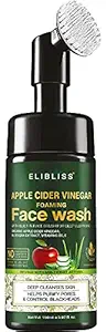 ELIBLISS Apple Cider Vinegar Foaming Face Wash with Apple Cider Vinegar & Aloe Vera Water, ACV Foaming Face Wash with Brush for Deep Cleansing