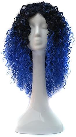 African American Women’s Wig Medium Long Curly Synthetic Hair Wigs for Black Women , Blue