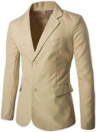 Witkeysell Mens Stylish Blazer Lapel Slimming Two-Button Suit Coat Tops Khaki XL
