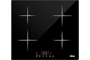 ‎ISEASY IsEasy 4 Zonen Einbau Induktionskochfeld mit 9 Leistungsstufen &1-99Min Timer, Boost-Funktion, Induktionskochplatte, Induktion Herdplatte mit 4 Platten, 60cm, 6800W, Schwarz