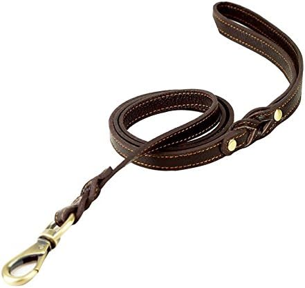 PENTAQ Non-slip leather Dog Leads chain rope puppy, 120cm long 1.5cm wide for Small dogs, braided soft leather pet dog Training Leash