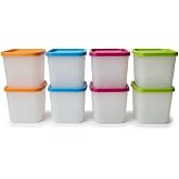 Alaska 8'li Derin Dondurucu Saklama Kabı Seti - 380 ml Kar Tanesi Desenli Erzak Kabı - Kırılmaz Esnek Yapı, BPA Free (4 Renk 