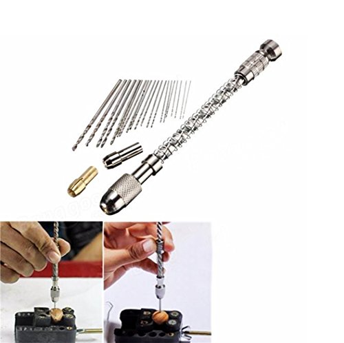 EgoEra® Halbautomatische Mikro klein Mini Handbohrmaschine Handbohrer mit Bohrfutter und 20 Stücke Mini HSS Spiralbohrer Bohrer Satz 0.3-1.6mm Gerade Schaft für Kunststoff Metall Holz Bohrung - 4