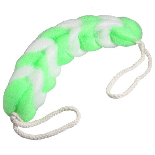 Household Double Hanging Hoop Nylon Bath Lather Puff Shower Pouf Green White