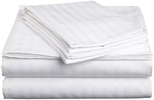 Egyptian Cotton 4 Piece Sheet Set White stripe , UK-King Size,800 Thread Count