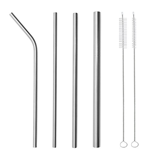 Xcellent Global 6 Pack Edelstahl Strohhalm Wiederverwendbare Metall-Strohhalme (1 Breit, 2 Gerade, 1 Gebogen, 2 Reinigungsbürsten, 1 Tragebeutel) für Smoothies, Yeti, RTIC & Mehr HG181 - 2