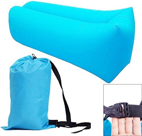 Inflatable Lazy Lounger Couch Bed Carry Bag Portable Air Beds Sleeping BeachChair Sofe Couch for Indoor/Outdoor Hiking Camping, Beach, Park, Backyard Lounging, Fishing, Chilling, Parties (Blue)
