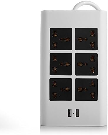 Flepow 6 Outlet 2 USB 2.1 A Ports Plug 250V 3000W High Voltage Fireproof Universal Socket with Surge Protection Overload Protection(Black)