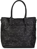 Vintage washed Look Muster styleBREAKER Vintage Shopper Tasche mit All Over Nieten in Stern Form, Schultertasche, Umhängetasche, Handtasche, Damen 02012099, Farbe:Schwarz