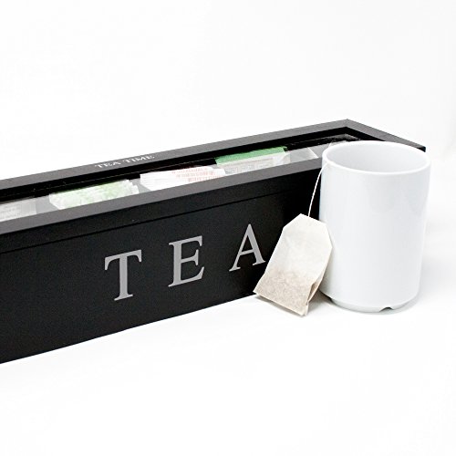 Teebox aus Holz | Teekasten in den Farben Weiß und Schwarz | Teekiste mit 6 Fächern oder als große Teebeutelbox mit 9 Fächern , Auswahl:Schwarz mit 6 Fächern - 3