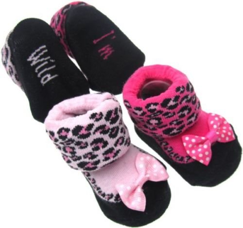 2 pack Baby Pink/Fuschia Leopard socks with bow 0-6 months