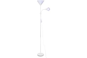 CRISTALRECORD Lámpara de pie con lector Orientable Blanco con 2 interruptores y tulipa opal blanco
