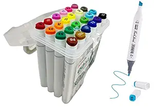 FunBlast 24 Color Markers Twin Tip - Double Tip Markers for Artist, Sketch Alcohol Markers Set, Drawing Colour Markers for Kids, Marker for White Board