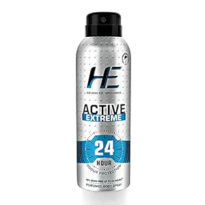 HE Active Extreme Perfumed Body Spray 150ml for Todays Active Men, 24 Hour Odor Protection* 99% Germ Free up to 24 hours