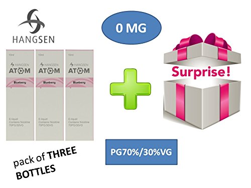 Brand New Pack of 3 X 10 Milliliters Bottles of E-Liquid Premium 0 MG Atom/Blueberry(70PG/30VG) + one Free Surprise Gift (Exclusive)