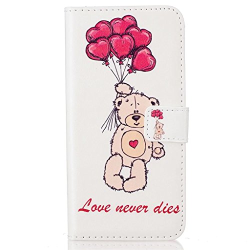 MUTOUREN für iPhone SE 5 5S Hülle Schutzhülle PU Leder Bookstyle Handyhülle Brieftasche Wallet Schale Portemonnaie Klapphülle mit Standfunktion Taschen kratzfeste Stoßfest Magnetic Snap Bumper Schale – Niedlich Bär und Rot Ballon + Stylus Touch Pen - 2