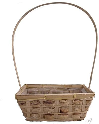Bamboo Basket With Handle Natural L27 cm x B16 cm x H10 cm Hamper Basket Plant Pot Garden Ornament