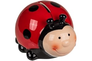 BLUECHOLON Salvadanaio in ceramica a forma di coccinella con coperchio e chiave, Rosso, 11.5 x 9.5 cm, 245 grammi, Bambini e adulti che apprezzano oggetti decorativi e divertenti