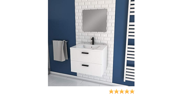 Meuble Salle De Bain 60 Cm Monte Suspendu Blanc H46xl60xp45cm Avec Tiroirs Vasque Et Miroir Amazon Fr Cuisine Et Maison
