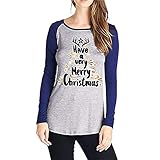 TianWlio Weihnachten Pullover Langarmshirt Bluse Hoodie Frauen Herbst Winter Langarm Brief Weihnachten Top Bluse Drucken Modus T-Shirt (M, Blau)
