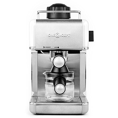 oneConcept Sagrada Nera Espressomaschine Kaffeemaschine (800W Leistung, 3,5 Bar Druckaufbau, Milchaufschäumer, inklusive Glaskanne für 4 Tassen mit Cool-Touch-Griff) weiss-silber - 3