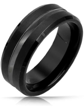 Mens Matte Polish Finish Black Tungsten Wedding Band Ring