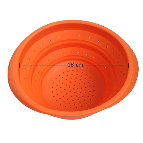 Faltbarer Platin-Silikonseiher (Ø18 cm, 2L, Große: Medium) Hohe Qualität aus 100% Platin-Silikon, Falbarer Seiher, Sieb Faltbar, Küchensieb, Abtropfsieb, Silikonsieb, Collapsible Silicone Colander, Strainer, 18 x 18 cm (Medium – Orange) - 3