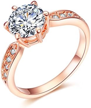 Waterlucy 1.5ct Cubic Zirconia 18k Rose Gold Plated 6 Prong Setting Wedding Band Engagement Ring, Size S