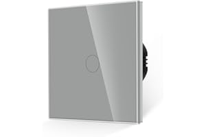 JIMEIDA Touch Light Switch 1 Gang 1 Way Tempered Grey Glass Panel Wall Switch and Screwless Glass Plate with LED Backlight,No Neutral Wire Required,500W,AC 240V