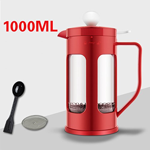 détail CHENGYI Pots ¨¤ caf¨¦ rouge Tasse ¨¤ filtre en acier inoxydable Maison R¨¦sistant ¨¤ la chaleur Mille ¨¦paisseur 1000ml