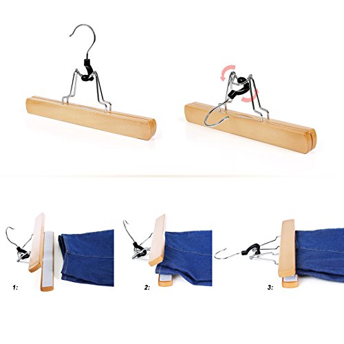 Songmics 12 Stück Hosenspanner Kleiderbügel aus Schima-Holz, Hosenbügel Rutschfest – Verchromt Haken 360 Grad drehbar CRW007-12 - 6