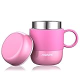  ✔Fácil de usar-  El acero inoxidable de primera calidad no solo es la opción saludable, sino que también hace que la taza, la tapa y el asa sean fuertes y duraderas, y es fácil de transportar por los niños y las personas mayores sin preocuparse de que se rompan. Con la boca de gran apertura, es fácil de beber directamente de ella y fácil de lavar.