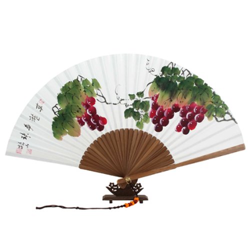 Ventaglio Decorativo Dipinto A Mano Su Carta Di Gelso Con Motivi Grappoli D'Uva Ventaglio Pieghevole In Bambù Arte Coreana
